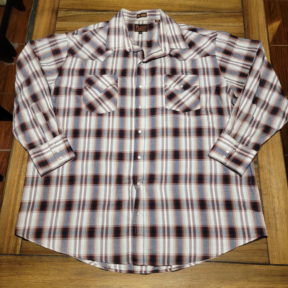 Plains Western Wear LS Big Man Brown Plaid Western Shirt - Size 2X